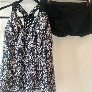 New Swimsuit. Black & White w/ crocheted straps.